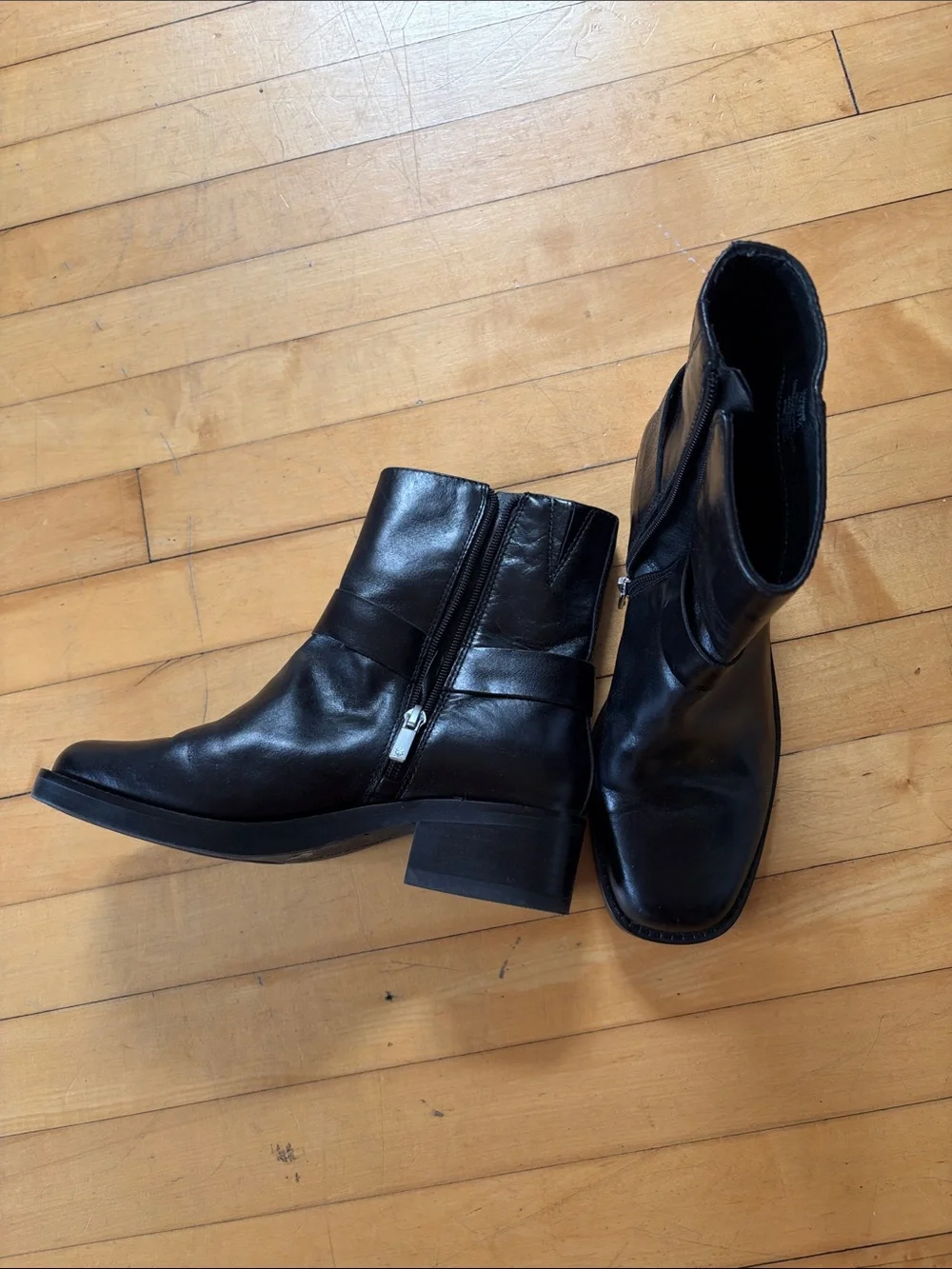 Lucky Brand Black Leather Ankle Boots with Buckle Detail